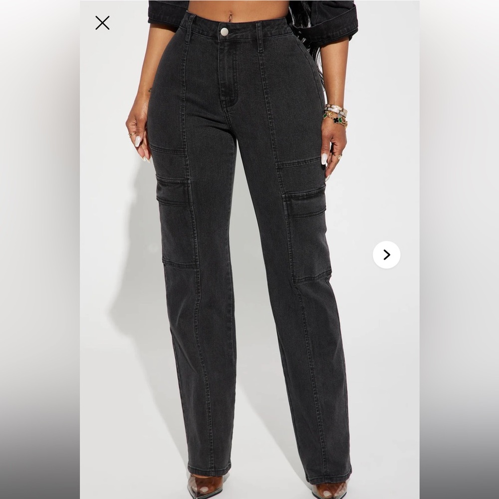 🩶New Without Tag🩶 Fashion Nova Black Wash Straight Leg Utility Jeans
